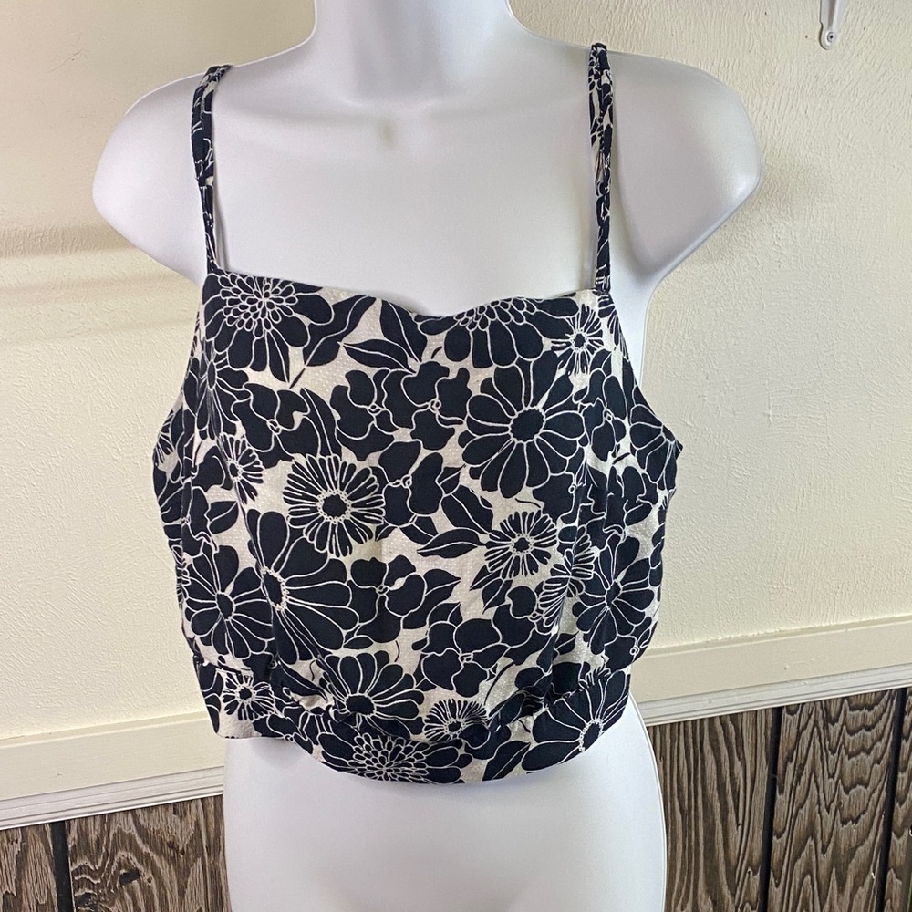 Anthropologie Black & White Floral Cropped Camisole